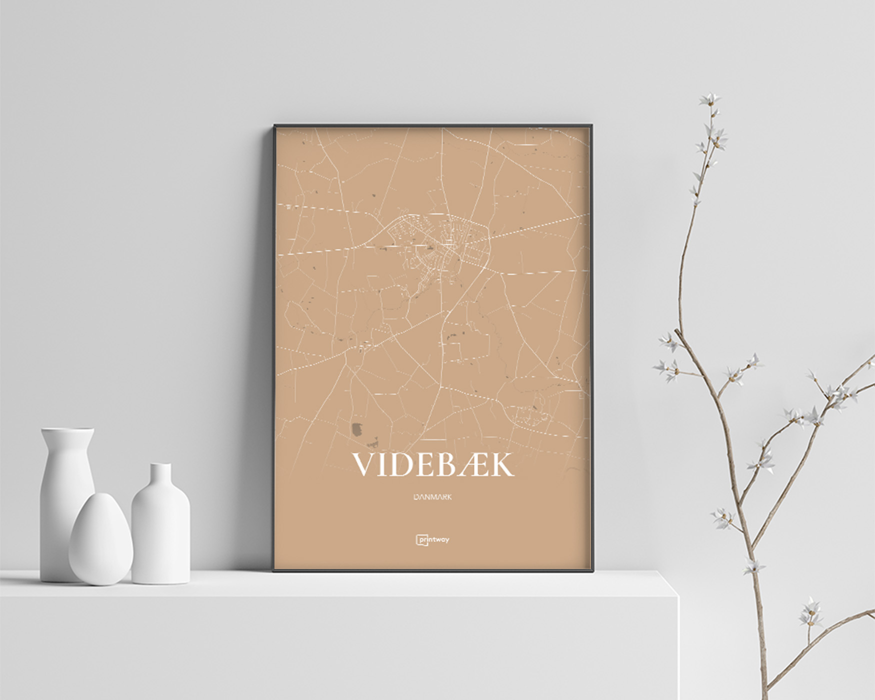 Videbæk Bykort Plakat i Guld – Elegant Design 21x30 cm