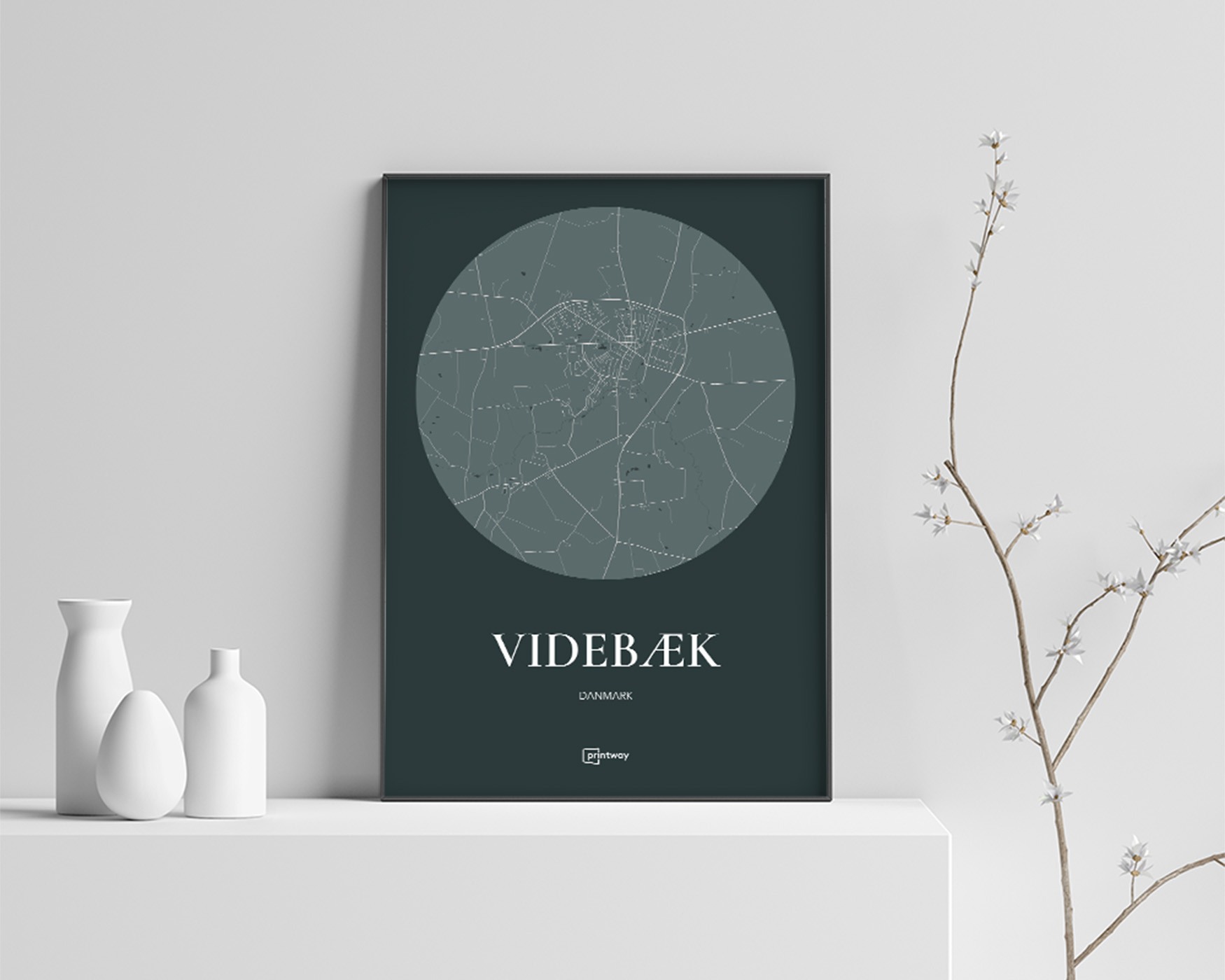 Videbæk Bykort Plakat i Skovgrøn – Minimalistisk Kunst 70x100 cm