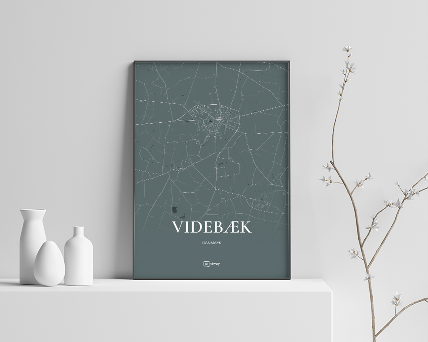 Videbæk Plakat - Skovgrøn Kort 70x100 cm til Dit Hjem