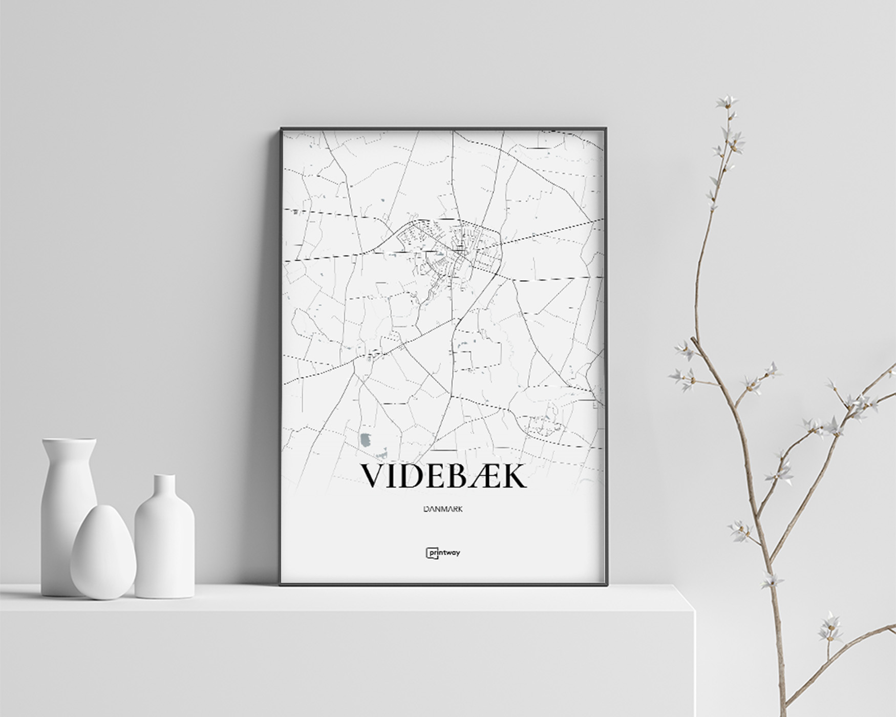 Videbæk Plakat - Fuldt Kort Hvid 70x100 cm (B1) Tilbud