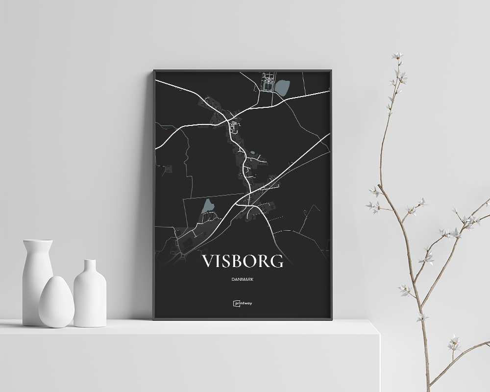 Visborg Bykort Plakat i Sort - 70x100 cm (B1)