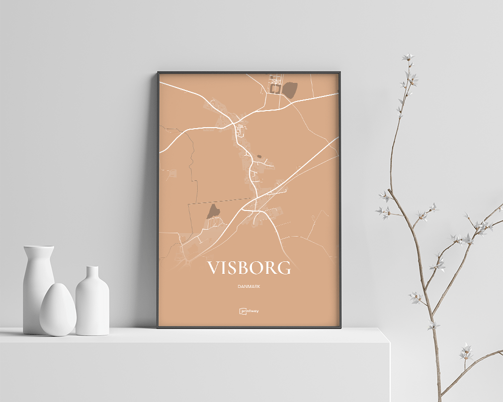 Visborg Bykort Plakat i Guld – Elegant Vægkunst 70x100 cm