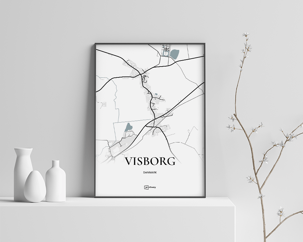 Visborg Bykort Plakat - Minimalistisk Design 70x100 cm