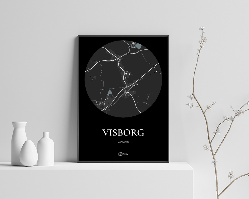 Visborg Bykort Plakat – Minimalistisk Sort 70x100 cm