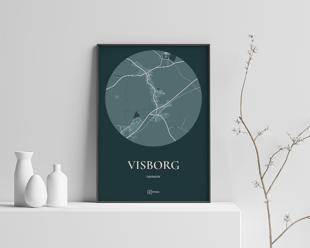 Visborg Bykort Plakat i Skovgrøn – Elegant Vægkunst