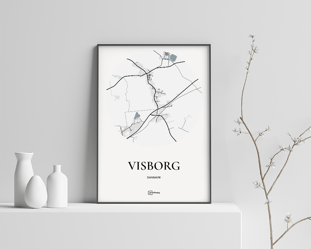 Visborg Bykort Plakat Hvid 70×100 cm - Elegant Design