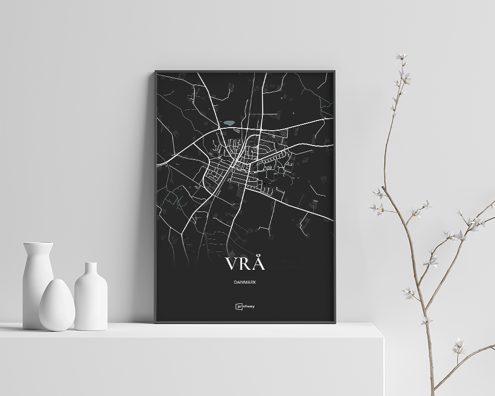 Vrå Bykort Plakat - Sort A3 Design til Dit Hjem