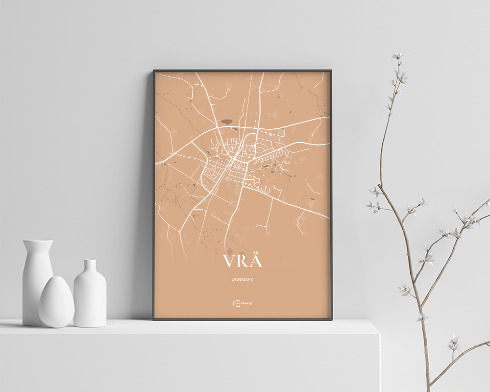 Vrå Bykort Plakat i Guld – Minimalistisk Design 70x100 cm