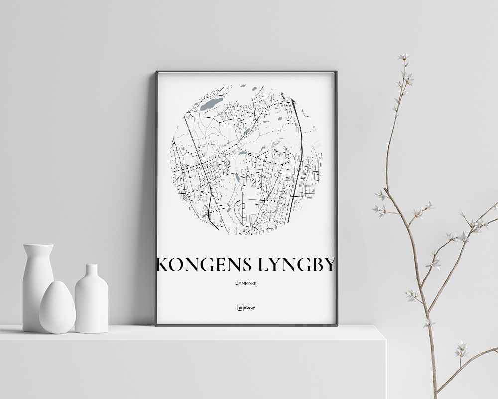 Kongens Lyngby Bykort Plakat - Hvid 70x100 cm