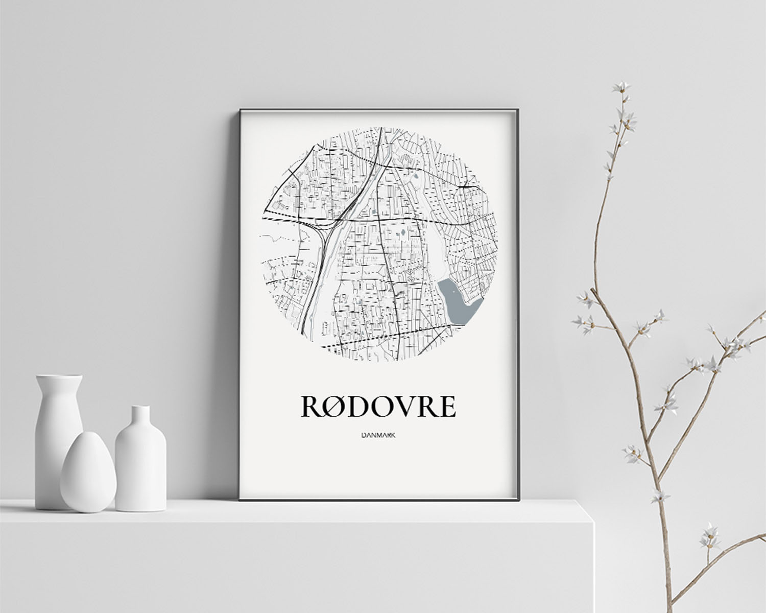 Rødovre Bykort Plakat - Hvid 70x100 cm (B1)