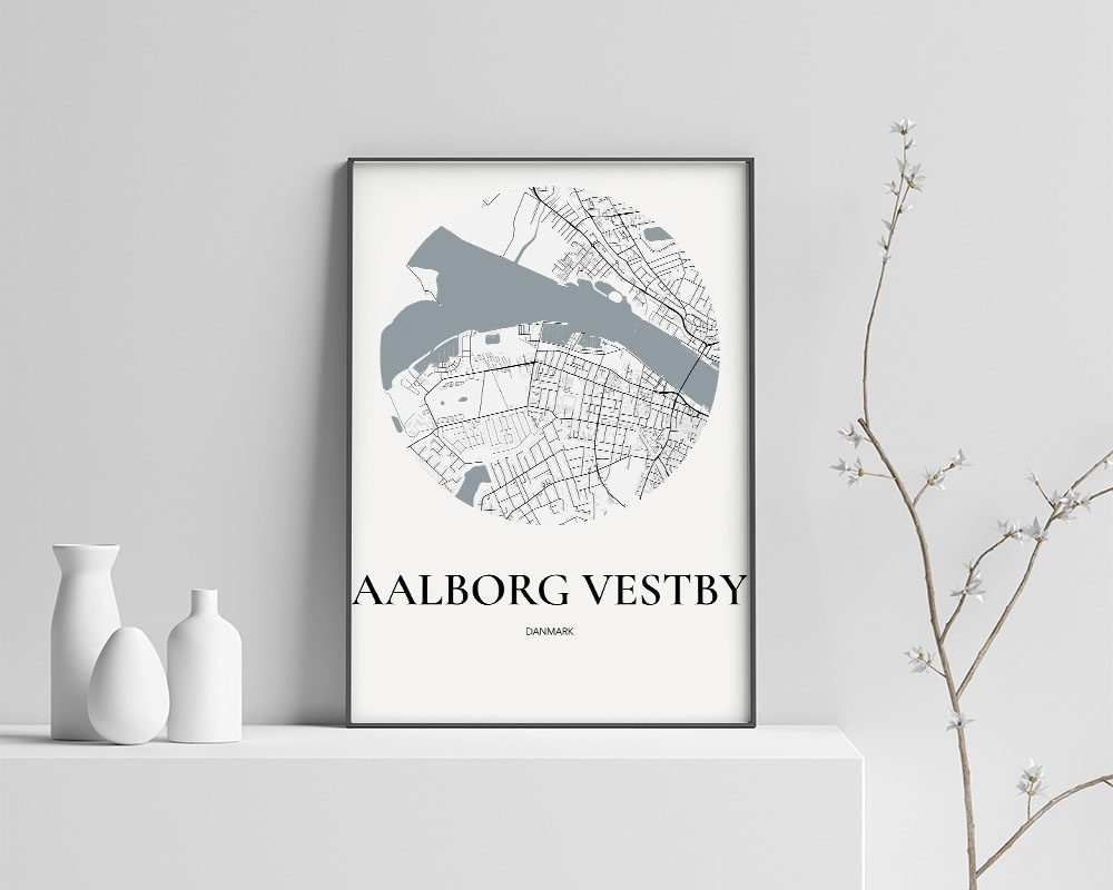 Aalborg Vestby Plakat - Hvidt Bykort 70x100 cm