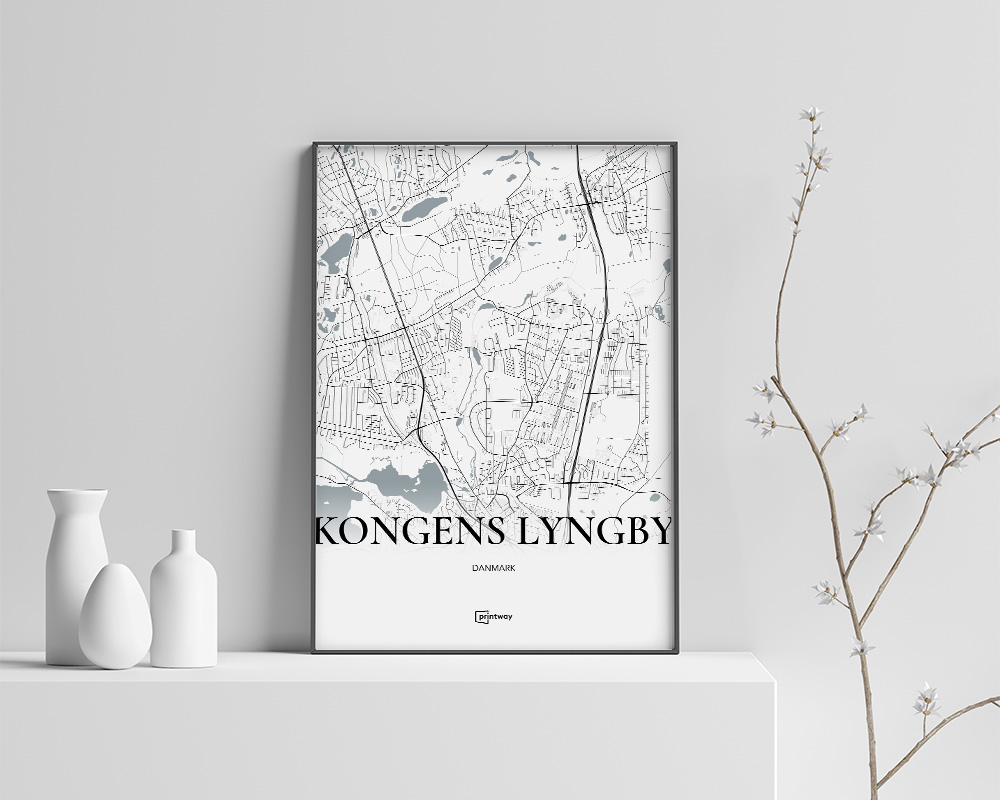 Kongens Lyngby Bykort Plakat - Hvid 70x100 cm