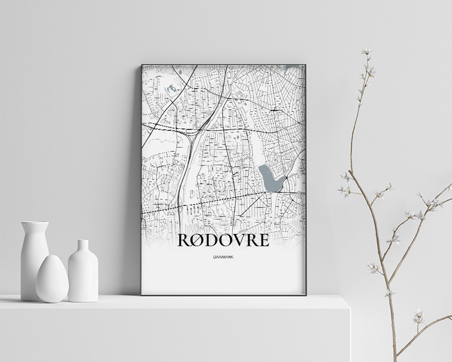 Rødovre Bykort Plakat - Hvid 70x100 cm (B1)