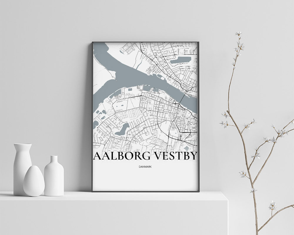 Aalborg Vestby Plakat - Elegant Hvidt Bykort 70x100 cm