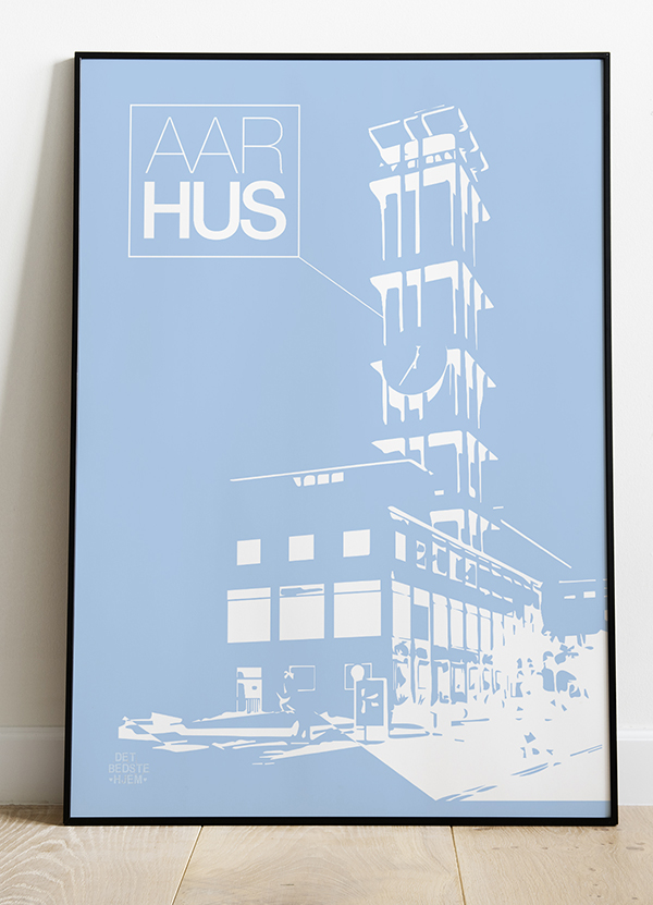 Aarhus Plakat med Rådhustårnet - Blå (A4) - Kr. 199,-
