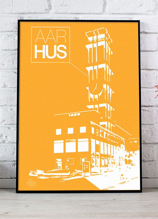 Aarhus Plakat med Rådhustårnet – Gult Design A4 Format