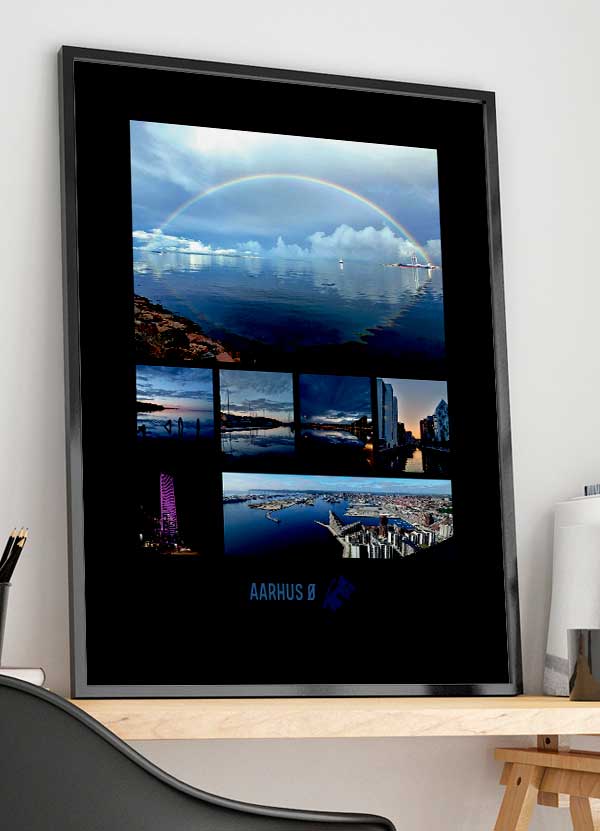 Aarhus Ø Plakat – Sort med Farverig Regnbue – A4 Format