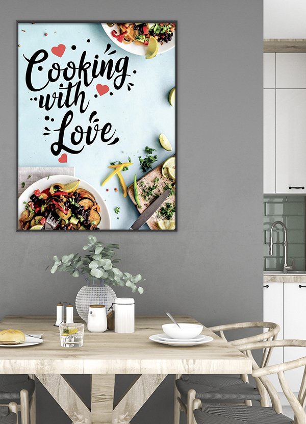Køkkenplakat: Cooking with Love - 21 x 29,7 cm - Kr. 199,-