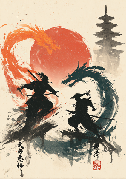 Japansk Plakat 160: Samurai og Drager - Fantastisk Tilbud!