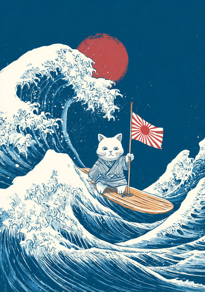 Japansk Plakat 72 – Katten og Den Store Bølge Tilbud