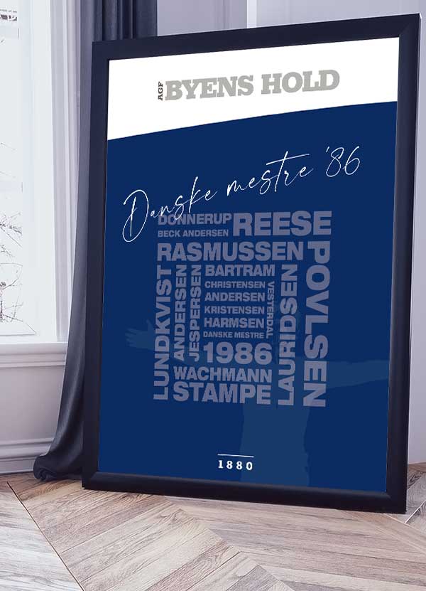AGF - Hyldestplakat Danske Mestre 1986 A4 Kr. 199,-