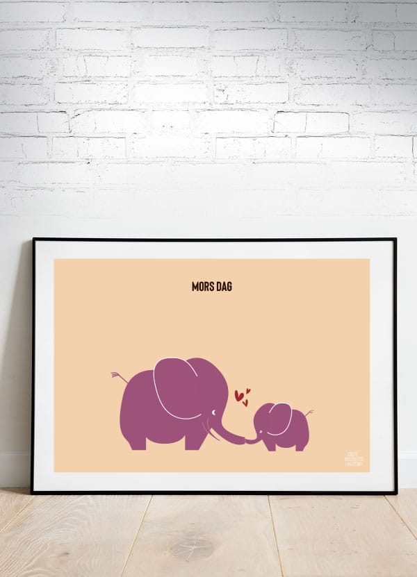 Elefant Mor og Barn Plakat - Vandret A4 - Mors Dag
