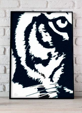 Tigerplakat – Unik plakat til stuen med tigeransigt