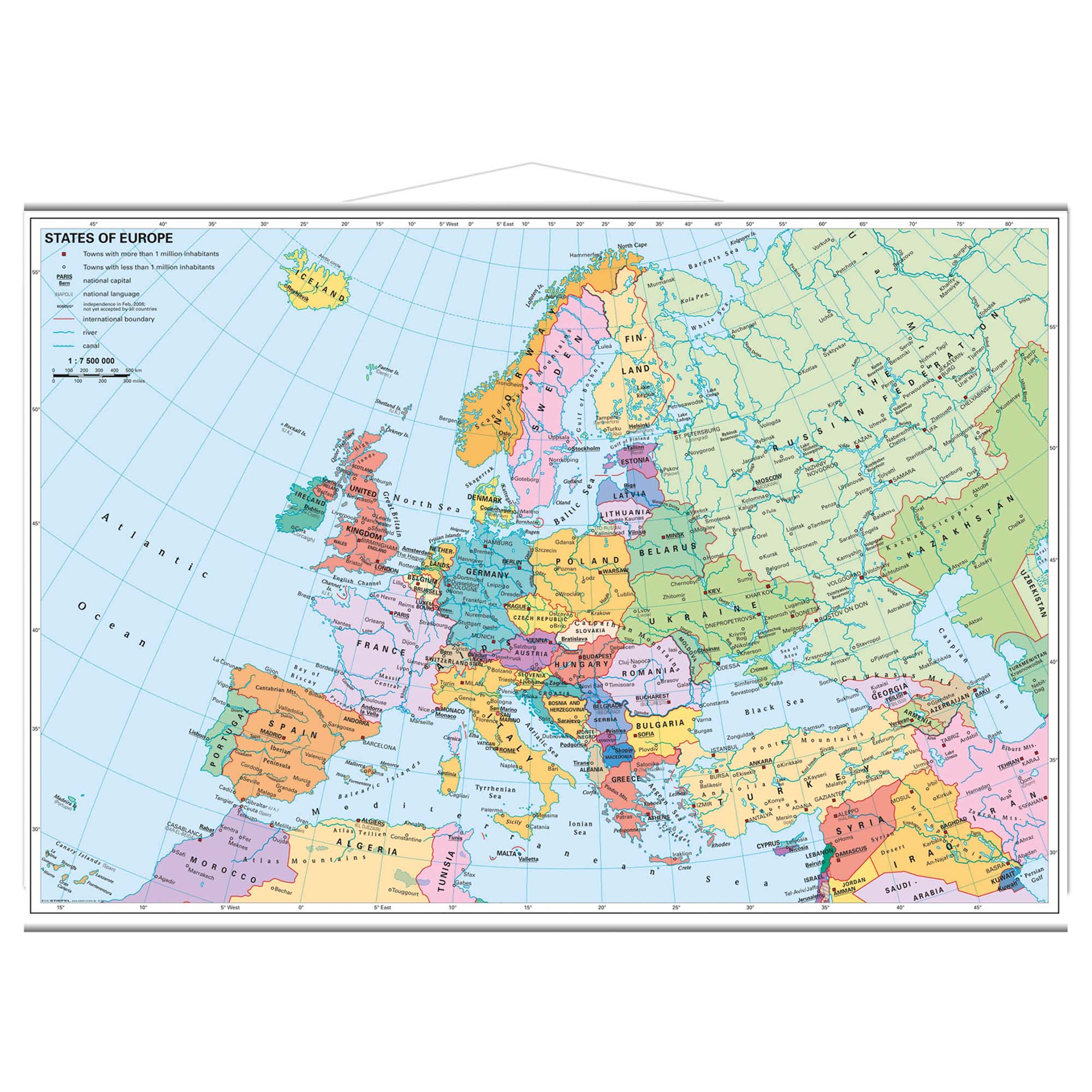 Rullet Europakort 97 x 67 cm - Perfekt Vægpynt!