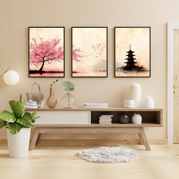 Sakura Serenity Plakatsæt – Unik Kunst til Dit Hjem