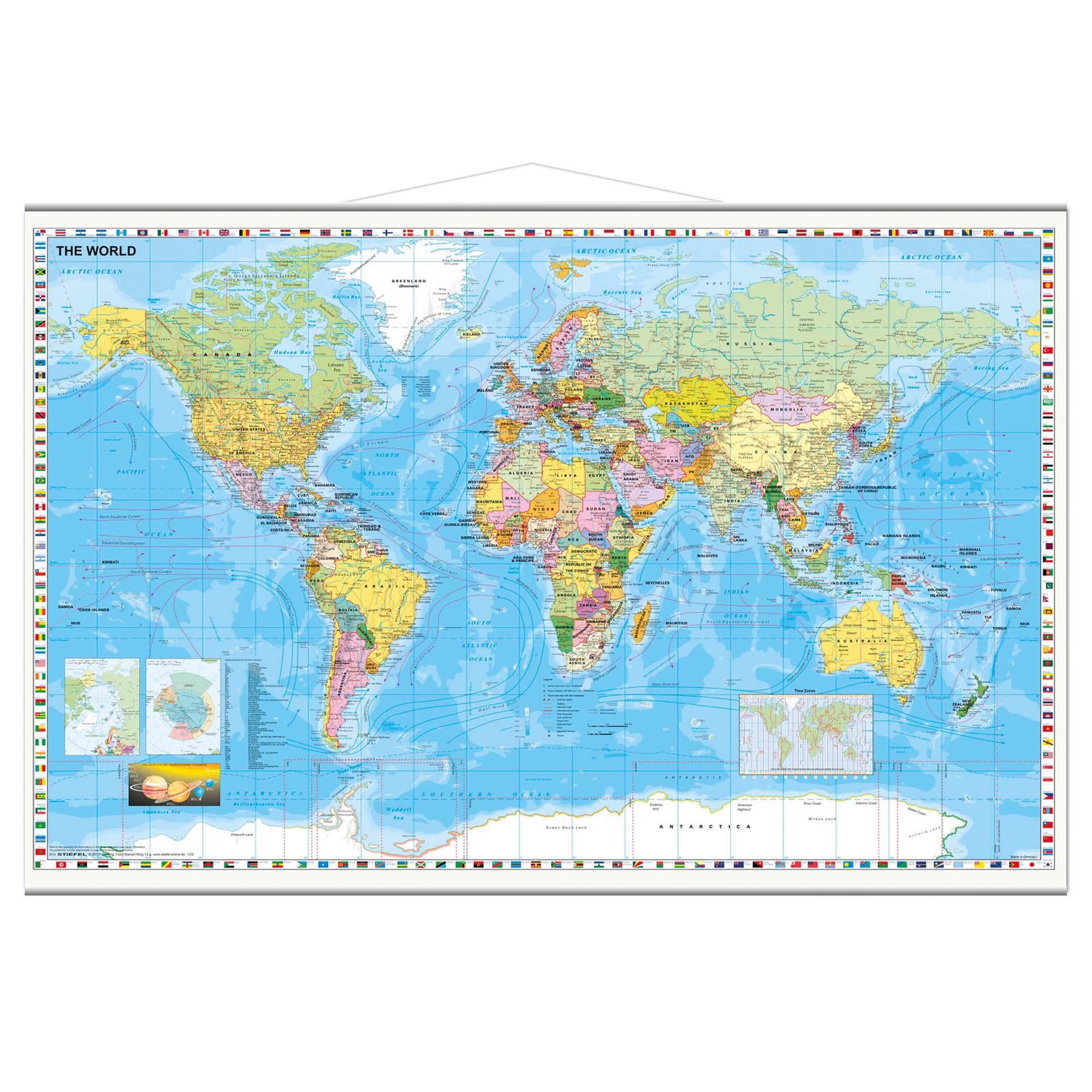 Detaljeret verdenskort 137 x 89 cm med ophængssnor