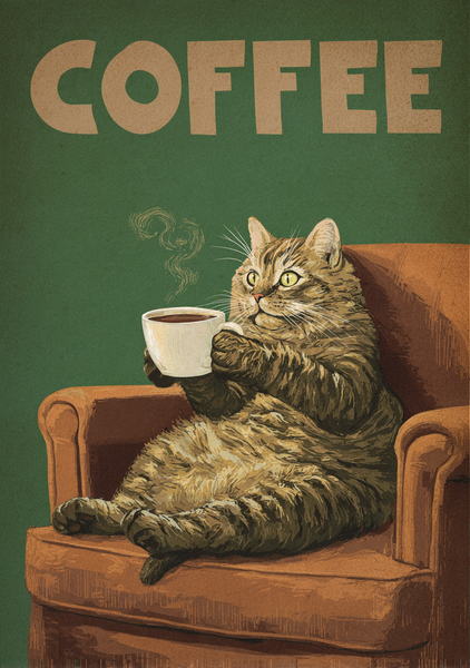Kaffe Plakat 118  Kat, Kaffe og Komisk Hygge