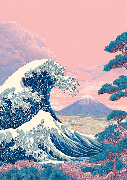 Japansk Plakat 42  Bølgen og Fuji i Harmoni