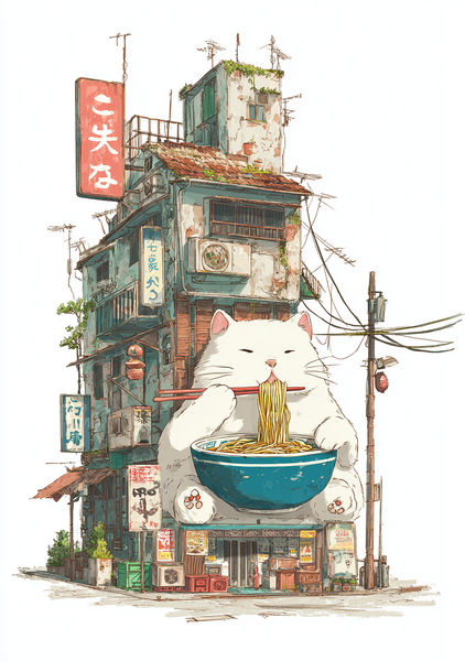 Japansk Plakat 65 - Kat og Ramenhus