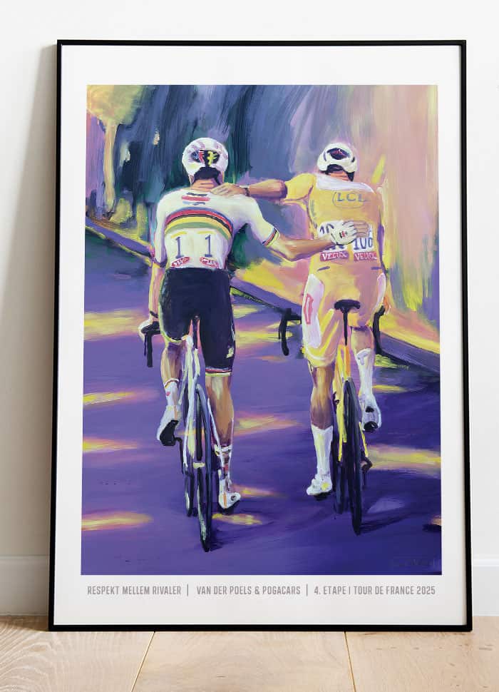 Tour de France-plakat  Respekt mellem rivaler - Van der Poel og Pogacar - 21 x 29,7 (A4) Kr. 199,-
